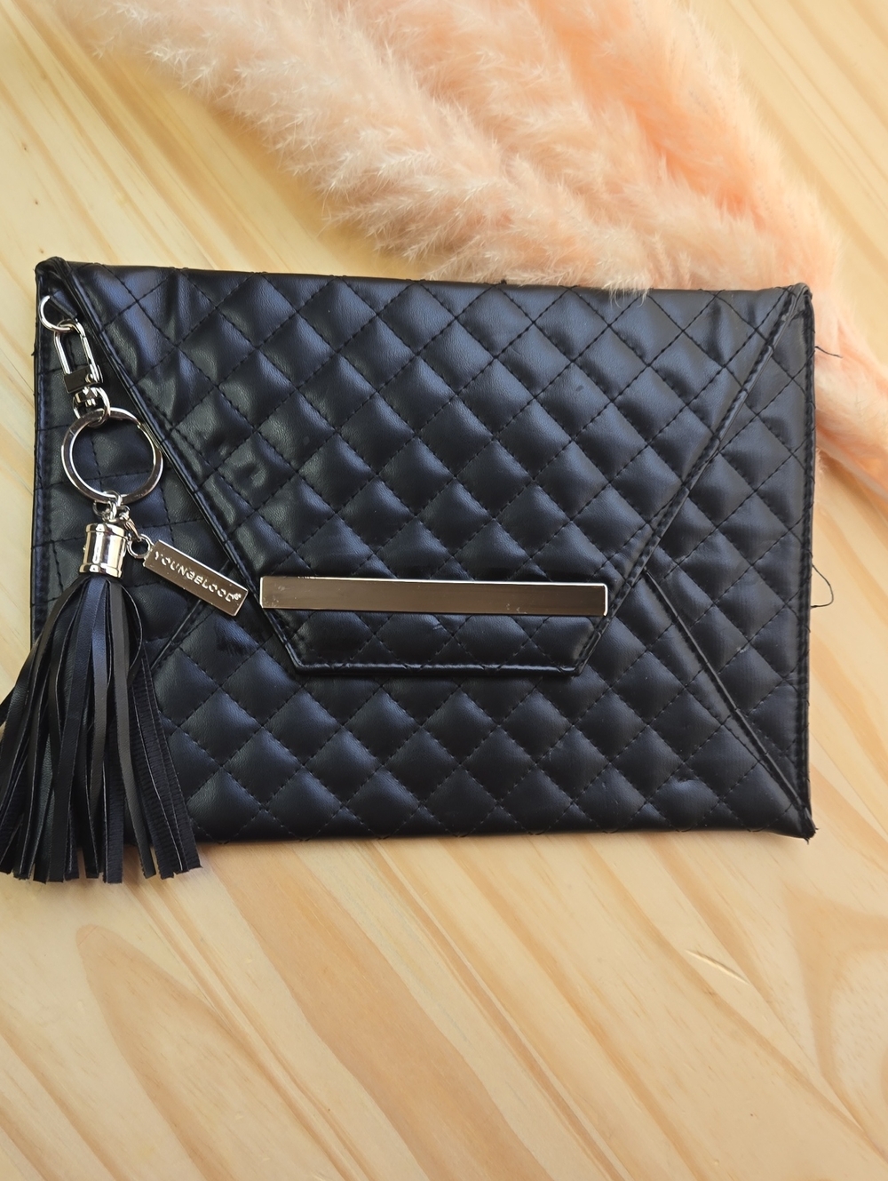 Chic Quilted Black Tassel Envelope Clutch